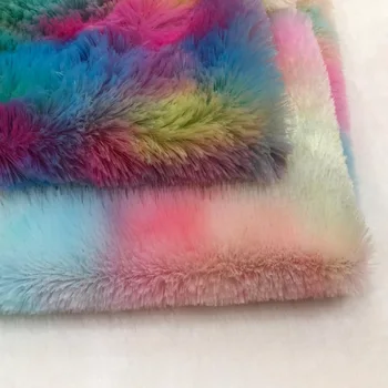 

Colorful PV velvet tie dyed plush rainbow color rabbit fur-260gsm