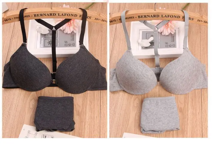 Комплекты белья женщин тонкий срез нижнее белье из хлопка sexy Y слово пряжки конфеты цветные пуговицы спереди бюстгальтер push up комплект нижнего белья