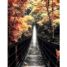 DIY, алмазная вышивка, фото на заказ, Осенний лесной мост, алмазная живопись, вышивка крестом, 3D, Алмазная мозаика, украшение, Рождество
