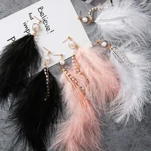 Japão coreano moda doce pena gota brincos simulados pérolas borla strass cadeias longo balançar brinco para jóias femininas