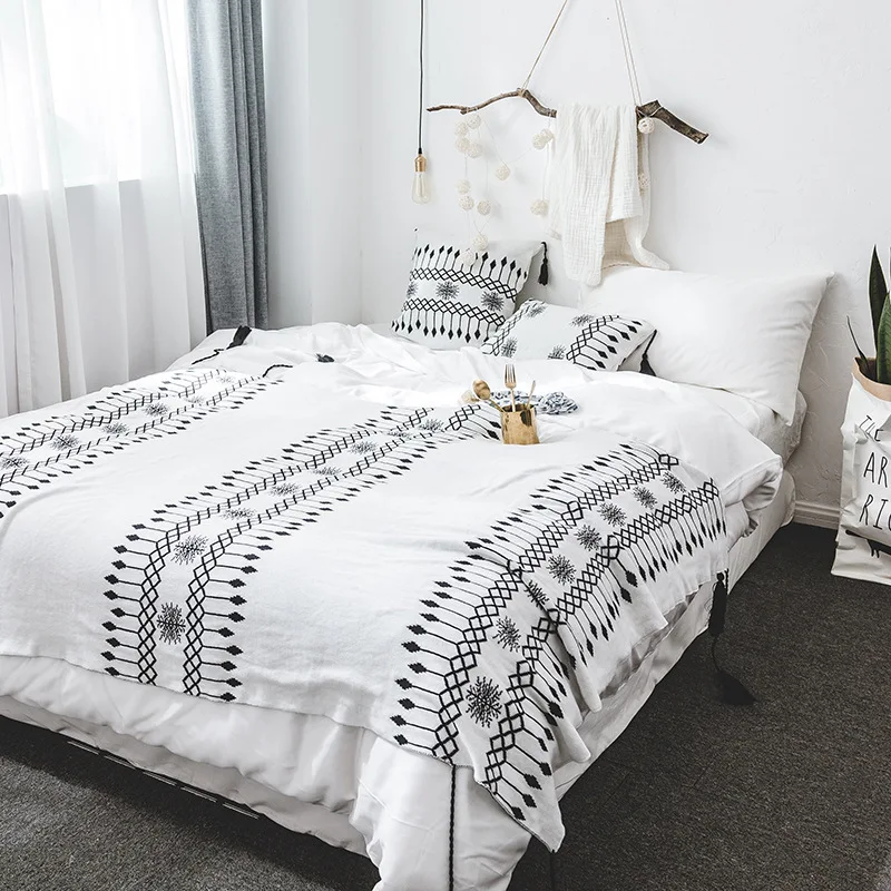 

2019 New Nordic Black White Knitted Blanket Throw Plaids Knit Blankets Bedding Sofa Cover Same Style Cushion Cover Pillow Cover