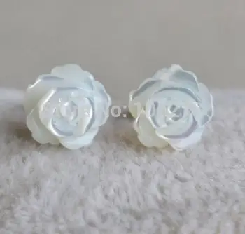 

White Shell Flower Earrings Rose Shell 8mm Sterling Silver Stud Earring Wedding Bridesmaids Jewelry Free Shipping