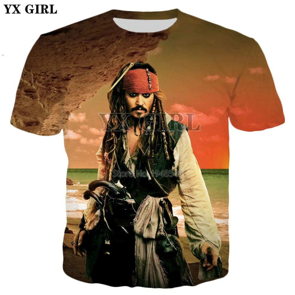 YX GIRL Jack Sparrow, футболка с 3d принтом из фильма Пираты Карибы, новинка, Мужская/женская летняя стильная повседневная футболка