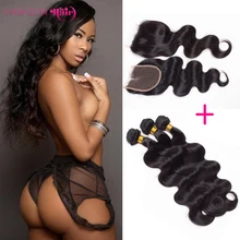 7a Unprocessed Virgin Hair 4 Bundles With Brazilian Lace Closure Body Wave Mocha Hair Products Human Hair Body Wave With Closure