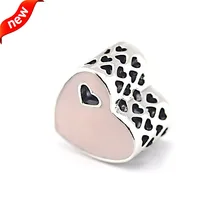 Подходит Pandora Браслеты сердце серебряные бусины с розовой эмалью стерлингового серебра 925 Подвески DIY Ювелирные изделия 09334