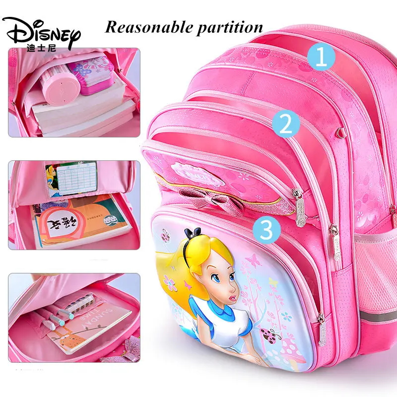 Disney Водонепроницаемый Школьный Рюкзак Для учебников мультфильм принцесса Алиса студенческие сумки дети девушка модернизированный светоотражающий большой емкости сумка