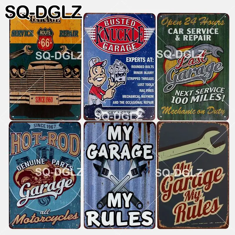 

[SQ-DGLZ] New My Garage My Rules Tin Sign Car Service Wall Decor Repair Metal Crafts Garage Painting Plaques Art Poster