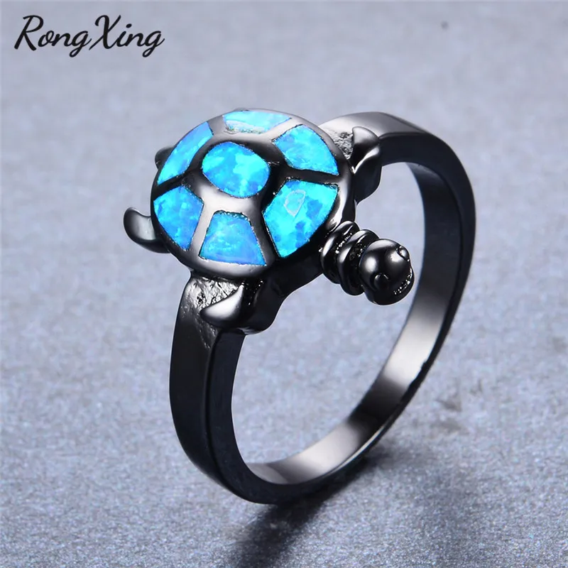 RongXing винтажные Модные кольца с голубым огненным опалом для женщин обручальное