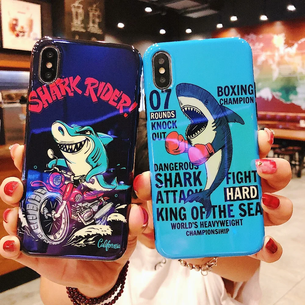 

Fashion Stunned Personality Phone Case For iphone 6 6s 7 8 Plus X XR Xs Max Luxury Great White Shark Street Graffiti Trend Funda