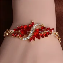 Fashion Flower Red Crystal Bracelets Bangles Rhinestone Gold Chain Bracelet for Women Party Charms Pulseras Mujer stylish rhinestone flower leaf bracelet for women
