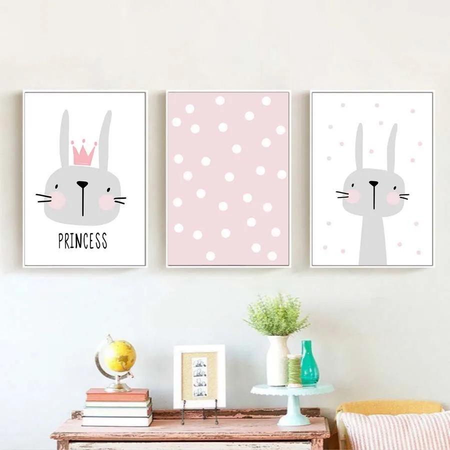 Pink-Cartoon-Nursery-Girl-Wall-Picture-Poster-Print-Rabbit-Crown-Baby-Room-Modern-Canvas-Painting-Kids (3)