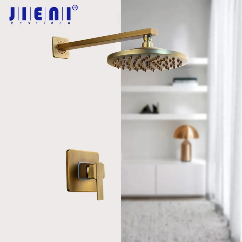 JIENI 8-дюймовая Античная латунная круглая настенная головка для ванной комнаты и