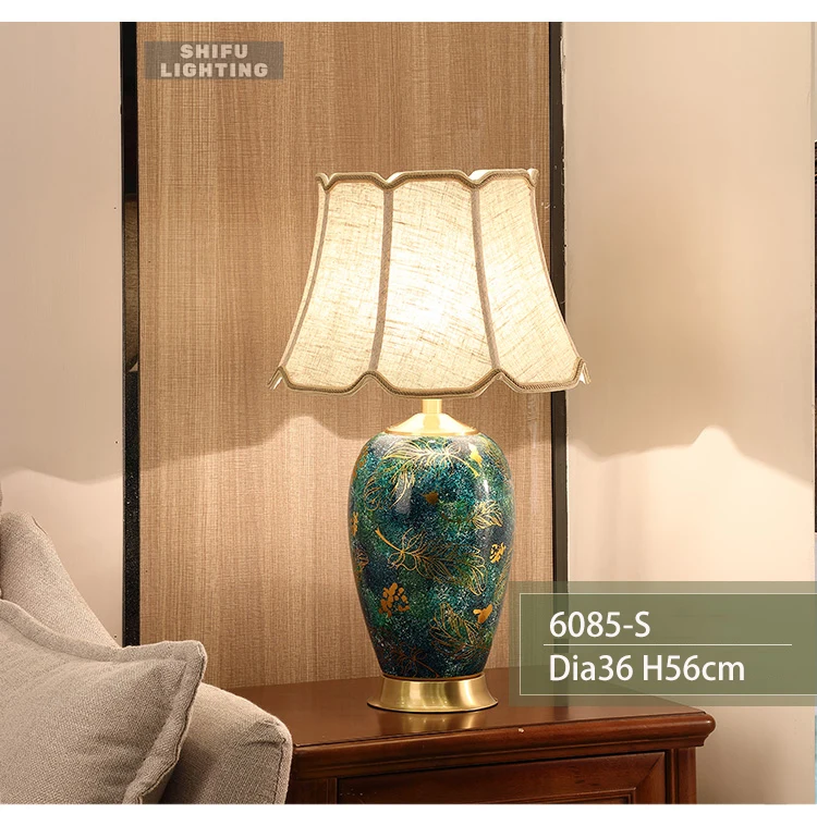 Медная настольная лампа в американском стиле для гостиной, керамическая лампа Jingdezhen, роскошная прикроватная лампа для спальни, украшенная светодиодными лампами