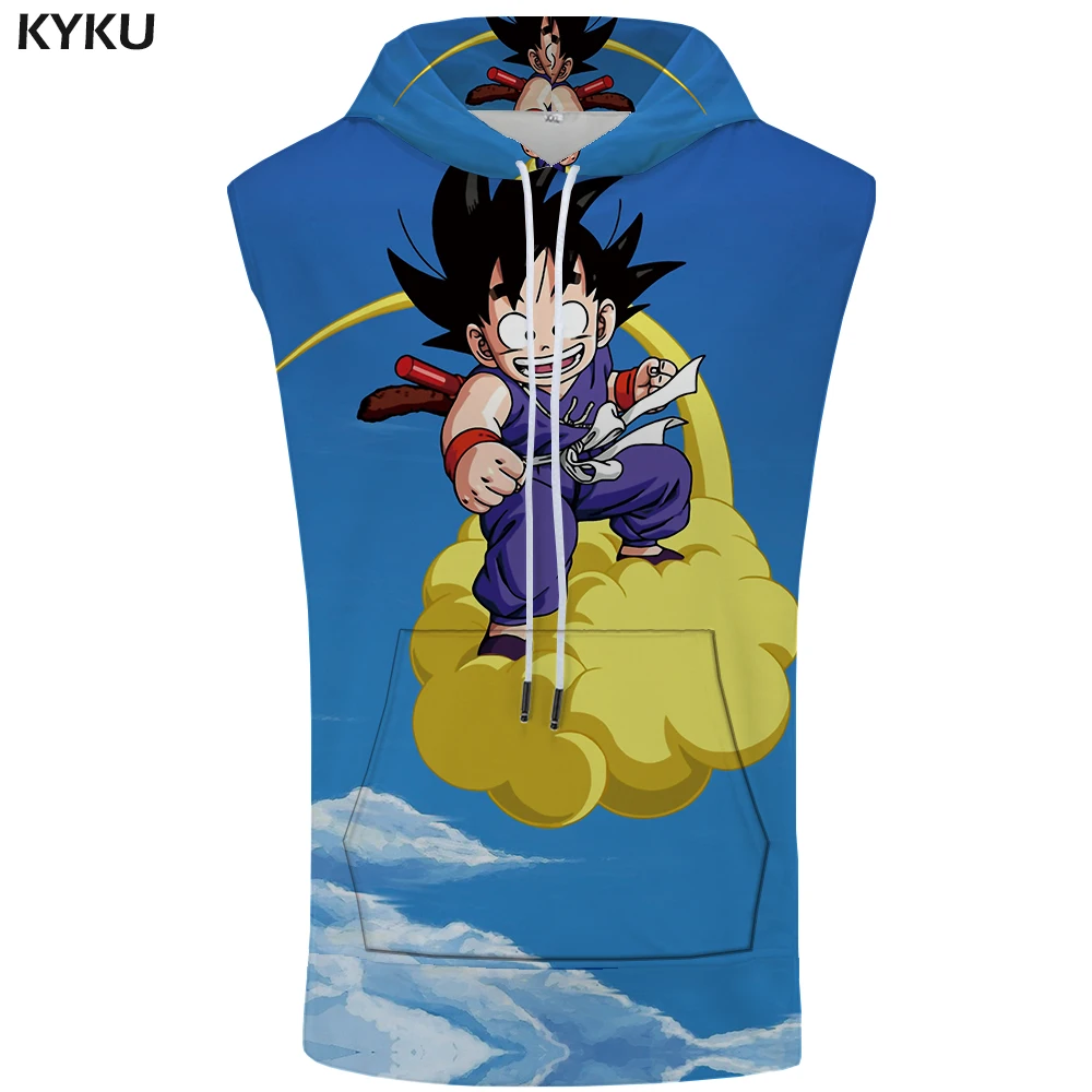 KYKU Dragon Ball топ с капюшоном рубашка Гоку война без рукавов желтый свитер жилет Стрингер мужская одежда хип хоп рок
