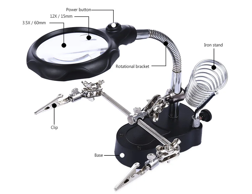 Настольная лупа лампа 3.5x-12x сторонняя Подставка под Утюг паяльник светодиодный увеличительное стекло с подсветкой Лупа материнская плата ремонт инструменты