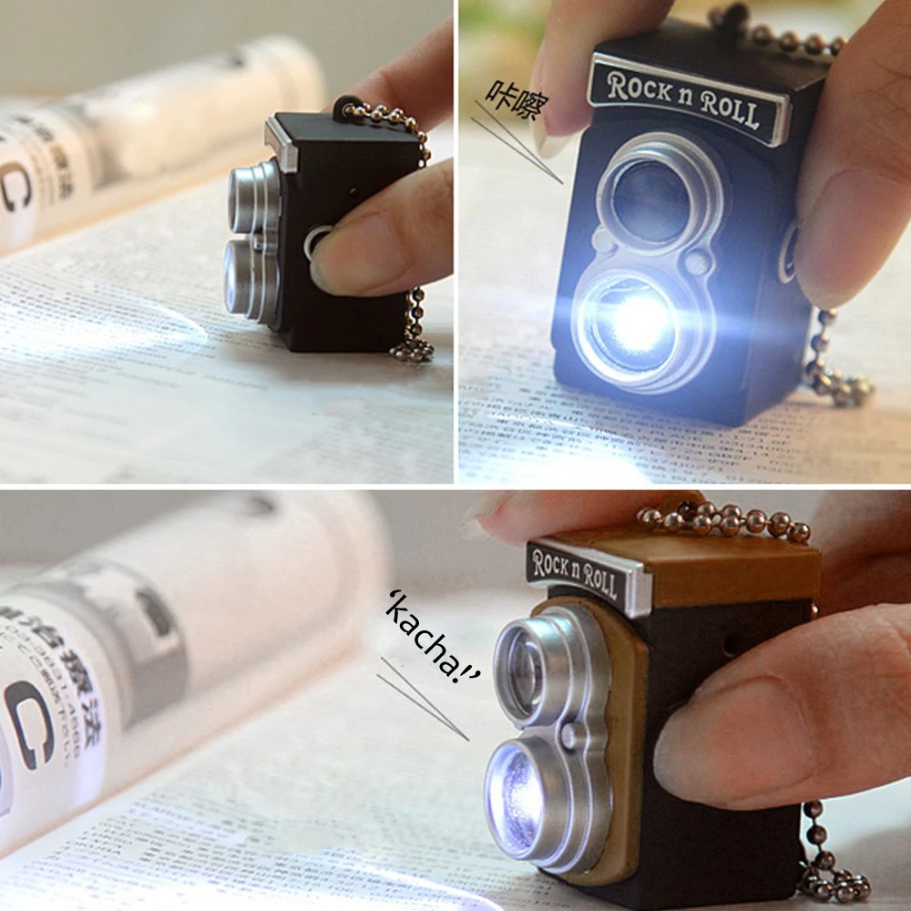 

HOT Cute Mini Double Twin Lens Reflex TLR Camera Style LED Flash Light Torch Shutter Sound Keychain