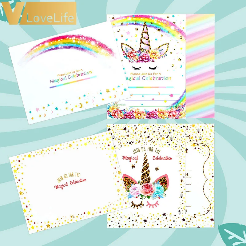  6Pcs Unicorn Invitations Card Happy Birthday Party Baby Shower Kids Decorations Kids Favors Invitat - 33061687942