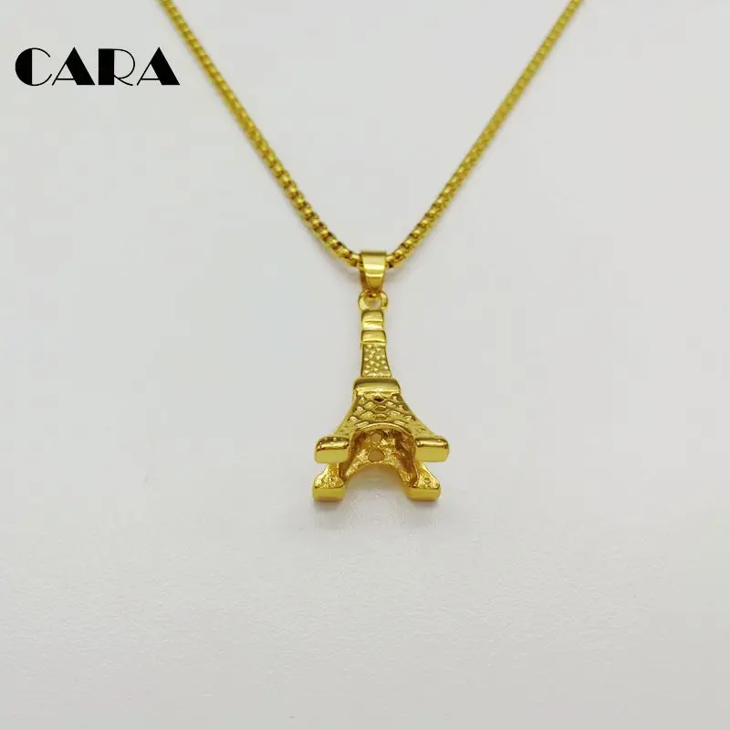 New Gold Color Eiffel tower pendant necklace women plated stainless steel Eiffel tower necklace fashion jewelry CARA0295
