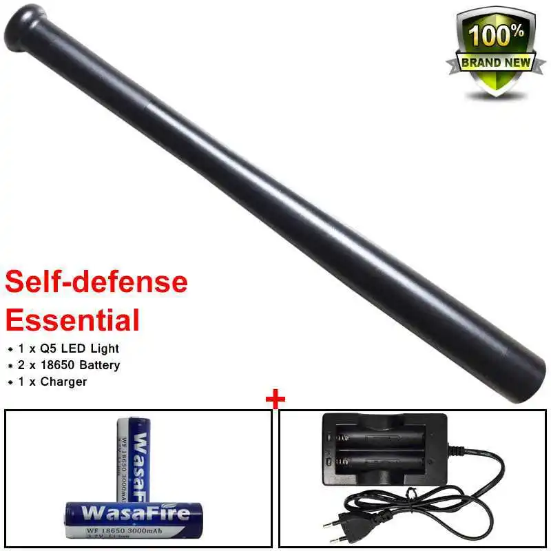 Самообороны флэш-светильник тактическая ручка XPE Q5 светодиодный 3 режима алюминиевый фонарь светильник бейсбольная лампа в виде летучей мыши+ аккумулятор 18650+ зарядное устройство - Испускаемый цвет: B