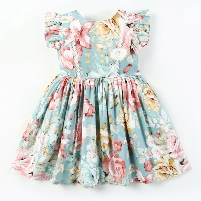 Baby Girls Spring Dress Floral Kids Lace Dresses Cute Girls Ruffles