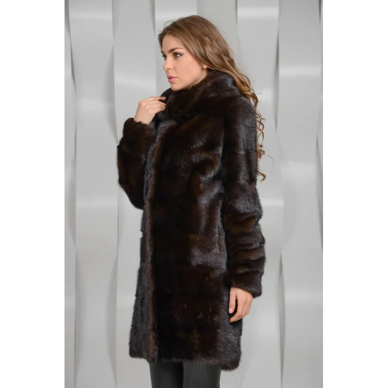 90CM Detachable Real Mink Fur Coat Women With Hood Winter Thick Warm Natural Fur Outwear Genuine Leather Real Fur Coat Female