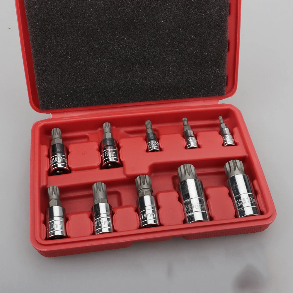 

10-piece set of 12-corner heads in the middle hole 12-point batch sleeve Sleeve sleeve nozzle Nut set Pneumatic screwdriver bit