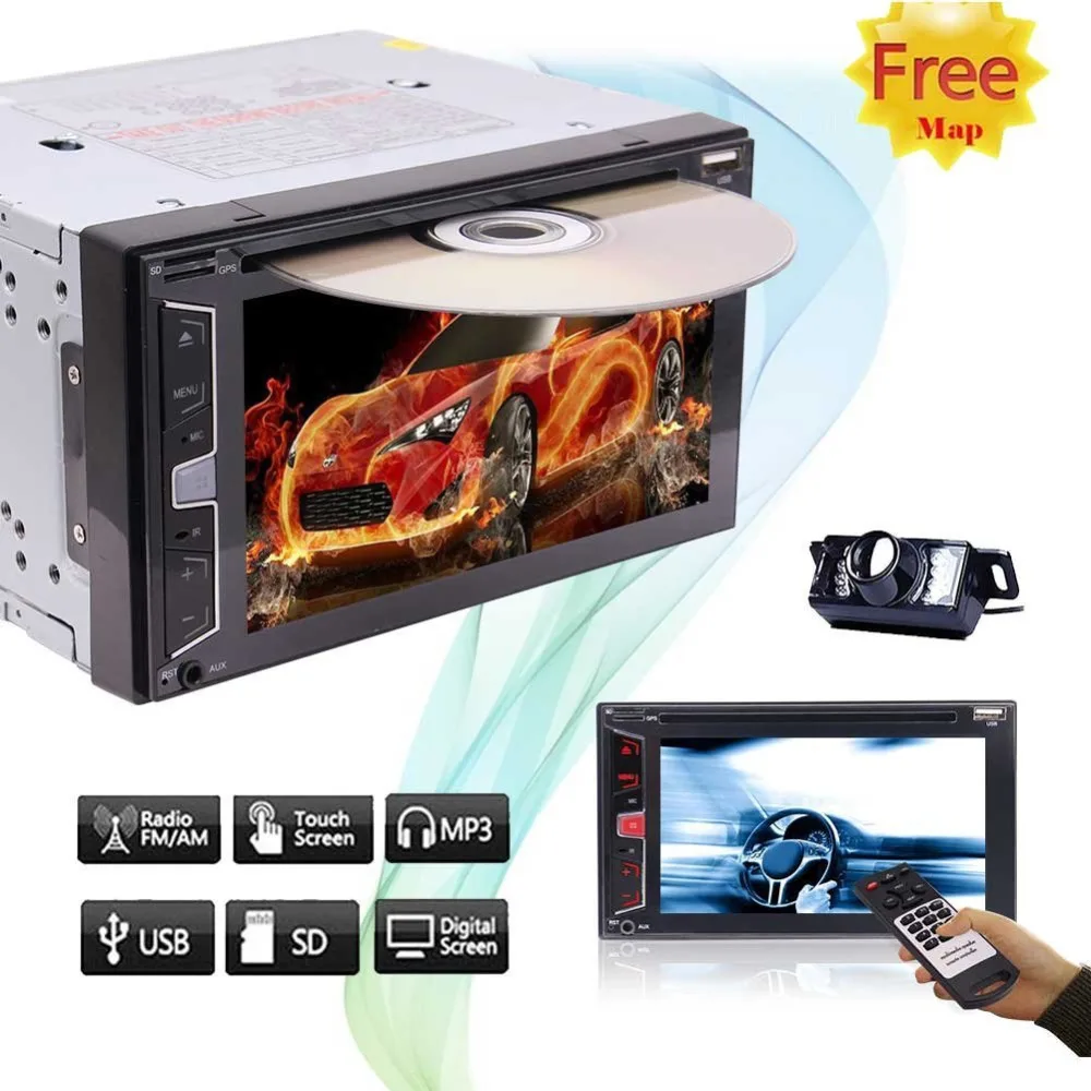 Double Din Car Audio+Backup Camera&IR Remote&Map Card In Dash