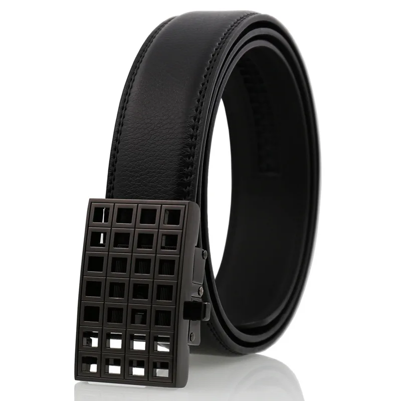 

Fashion Men's Automatic Buckle Waistband Real Leather Ratchet Black Belt Jeans Halloween Christmas Birthday Gift