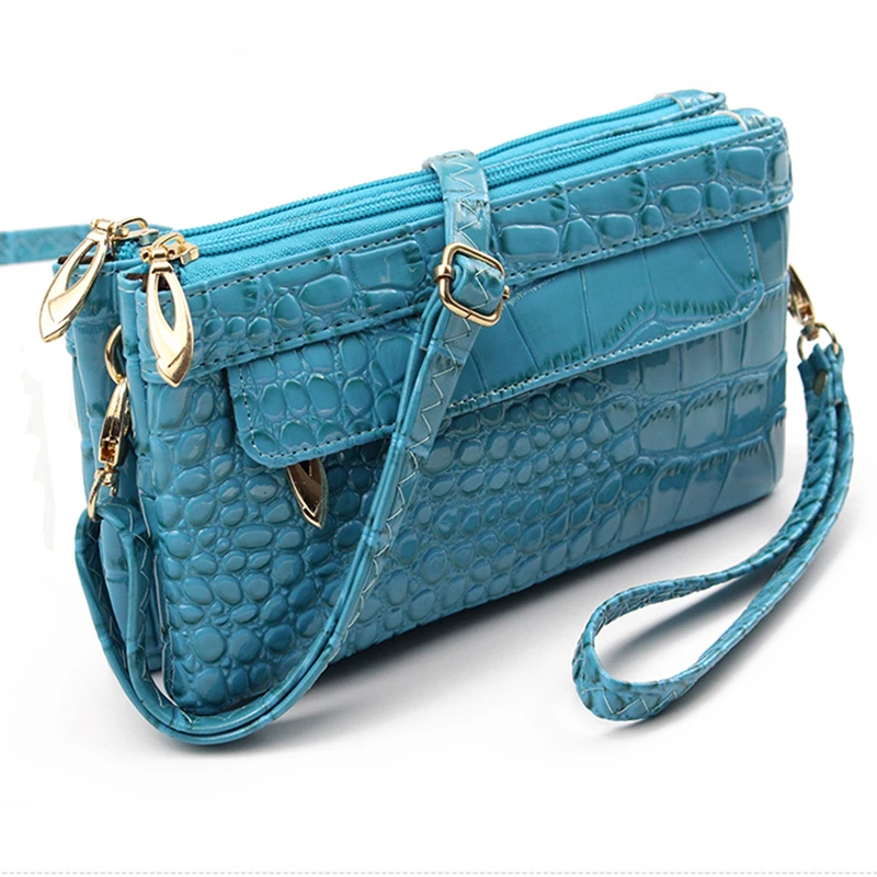 

Fashion crocodile pattern clutche bag for women quality leather shoulder bag double layer ladies small square bags purse