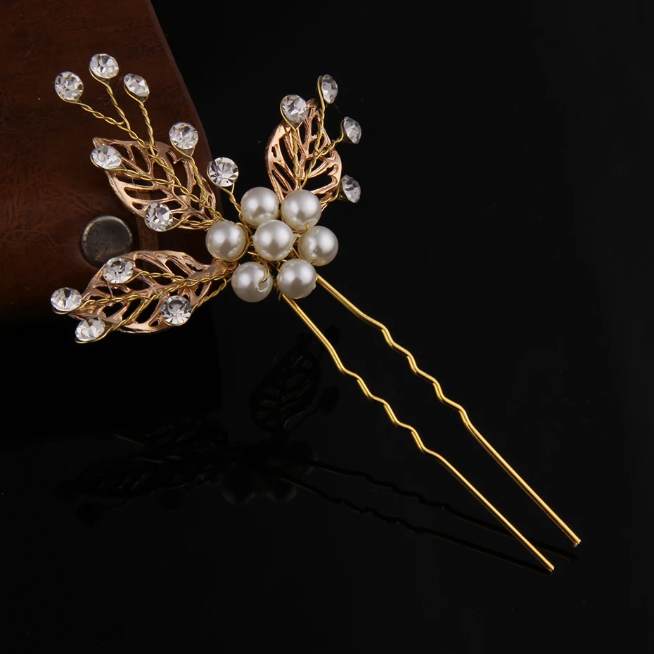 2017 Fashion Women Crystal Gold Hair pins Ladies Jewelry Pearl Hairpins