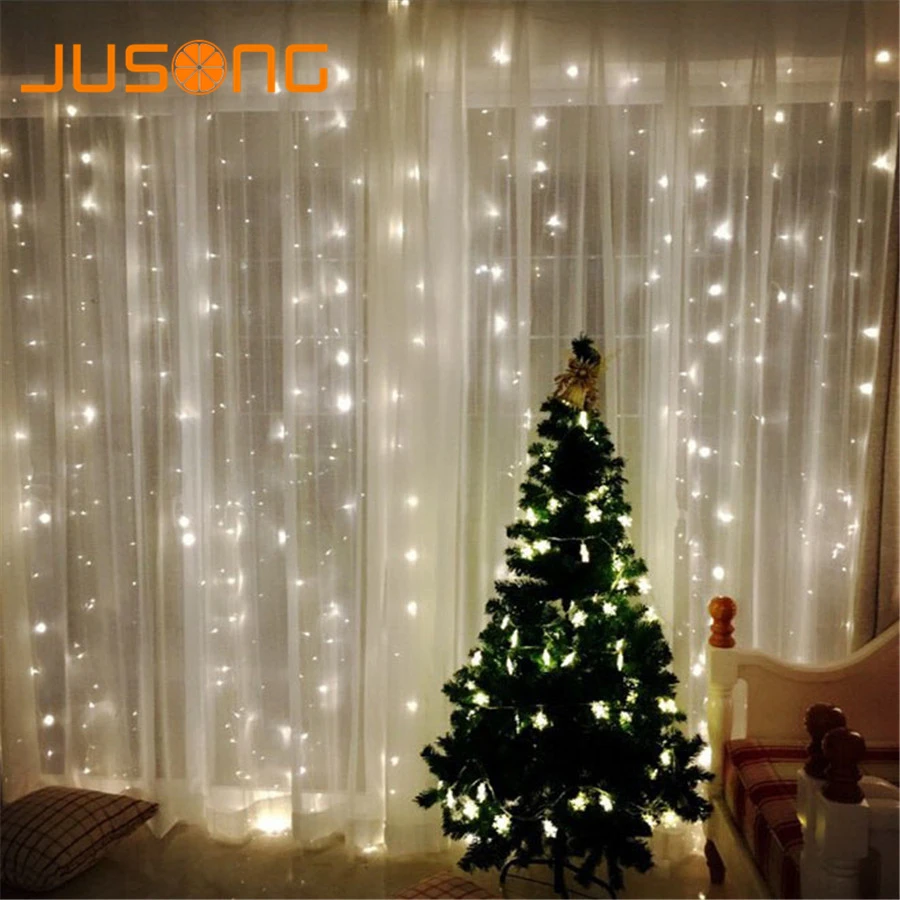 

JUSONG 3X3M Christmas Fairy Curtain Lights Garlands LED String Christmas Net Lights Fairy Xmas Party Garden Wedding Decoration