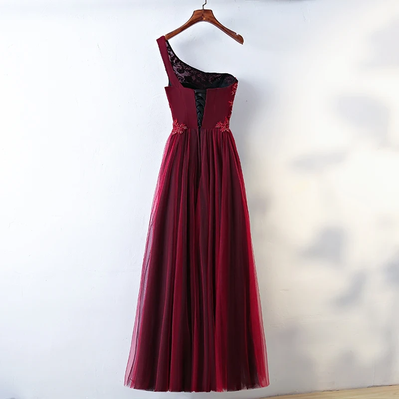 Вечернее платье на одно плечо, платье из бордового тюля с бисером, вечерние платья, настоящая фотография, дизайнерское vestido De festa