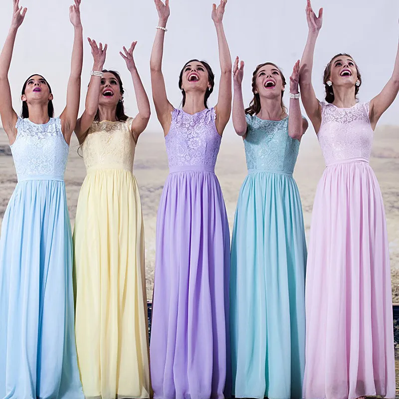 Yellow Light Blue Purple Sky Bridesmaid Dresses Vestido 1