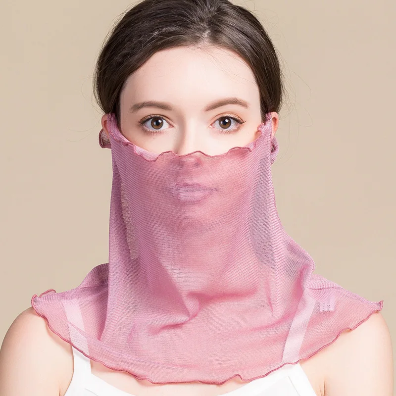 

Summer Women 100% Real Silk Scarves Sunshade Adult Ring Square Scarves 60cm Length Women Pretty Mask 8016