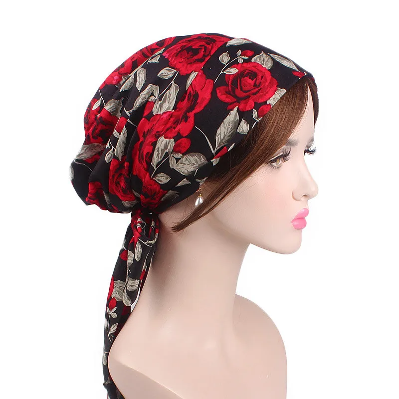 Весна Осень леди шифон шарф шляпа тюрбан стрейч голова с шапочка для химиотерапии цветок длинные девушки мусульманские шапочки аксессуары