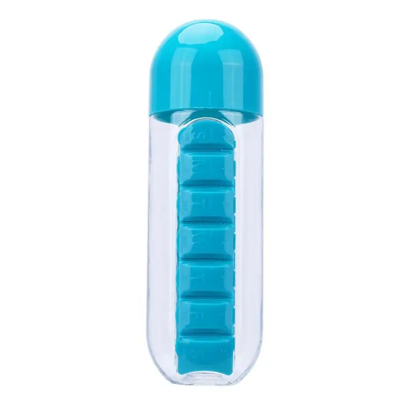 Koohoo 2 в 1 бутылка для воды с аптечкой 600 мл бутылка для путешествий на открытом воздухе комбинированный ежедневный 7 дней Еженедельный органайзер для таблеток - Цвет: Blue