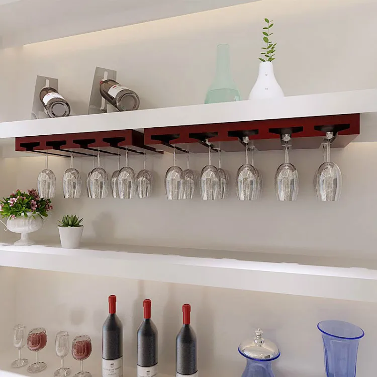 Твердый деревянный винный Стеклянный Стеллаж, подвесной бокал, Полка на стену, подвесные держатели для красного вина, винный шкаф, верхний перевернутый стеллаж для чашки двойного использования