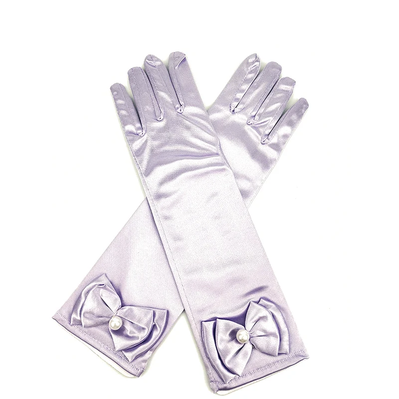 Аксессуары принцессы для девочек, детские атласные перчатки для стрельбы из лука, костюм для детей, день рождения, Хэллоуин, вечерние, косплей, подарок - Цвет: J7 Lanvenders Gloves