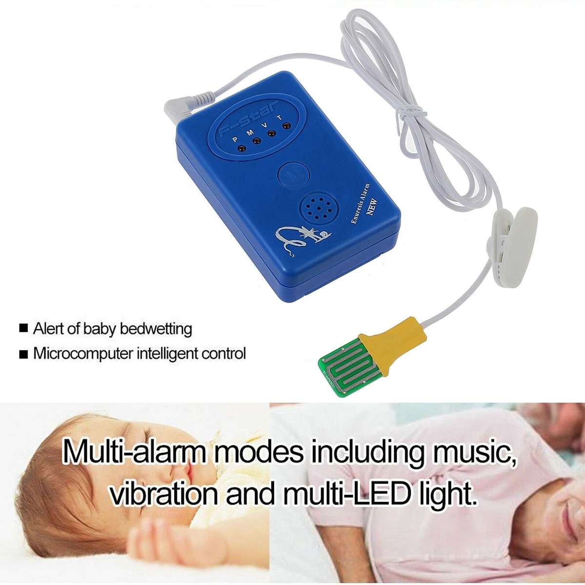 Высокое качество синий промокающий энурез для взрослых и малышей моча кровать сигнализация+ датчик с зажимом