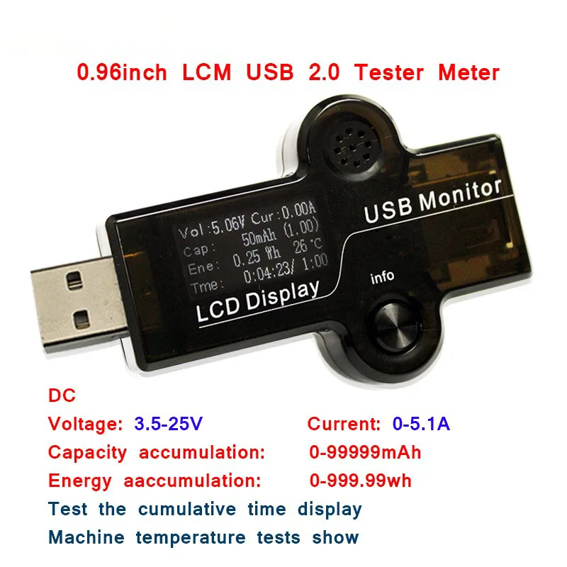 ATORCH тестер USB 2,0 Быстрая зарядка белый 0,9" ЖК-дисплей детектор вольтметр переменного тока Амперметр мощность Вольтметр напряжения тока 3-30 в