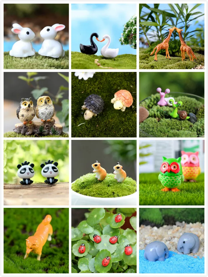 1/2/10pcs Animals Miniatures Figurines Ladybug Snail Owl Tortoise Dogs Resin Craft Dollhouse Bonsai Decor Terrarium Decoracion