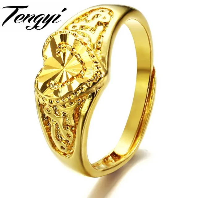 Tengyi Women Fashion Jewelry Copper Plating Gold Color Rings Love Tengyi Women Fashion Jewelry Copper Plating Gold Color Rings Love Shape European Style Ring Size Adjule