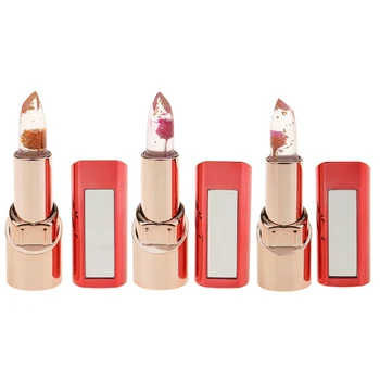 

3Pcs Clear Flower Inside Magic Jelly Lip Stick with Mirror Color Temperature Change Lipstick Set