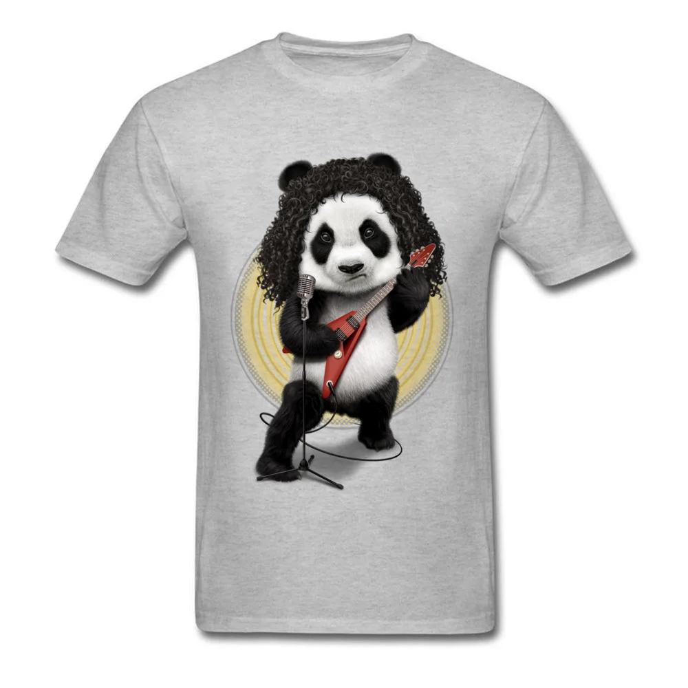 PANDA ROCKER 2017 Student Graphic Cool Tops Shirts Crewneck VALENTINE DAY Pure Cotton T-Shirt Unique Short Sleeve Clothing Shirt PANDA ROCKER 2017 grey