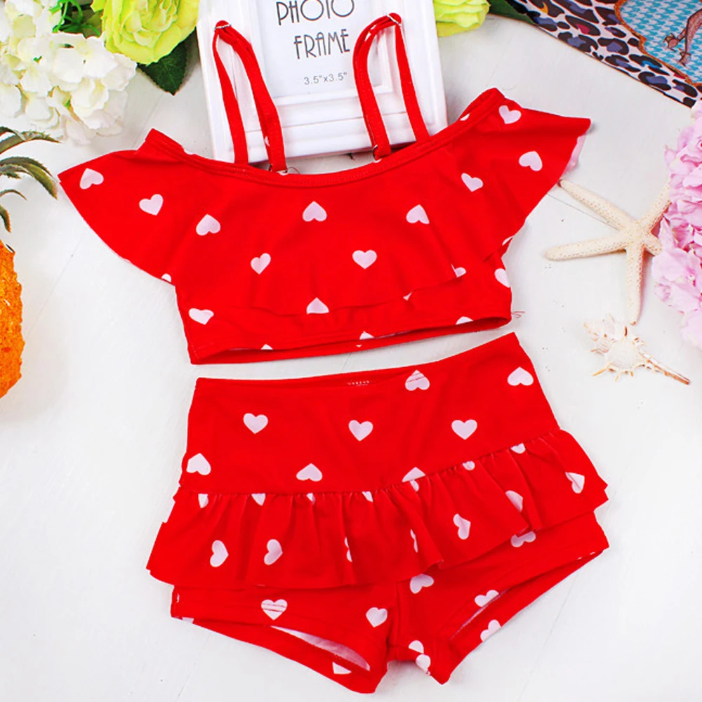 heartshape patterns baby girls swimwear two pieces bikini fission boxer