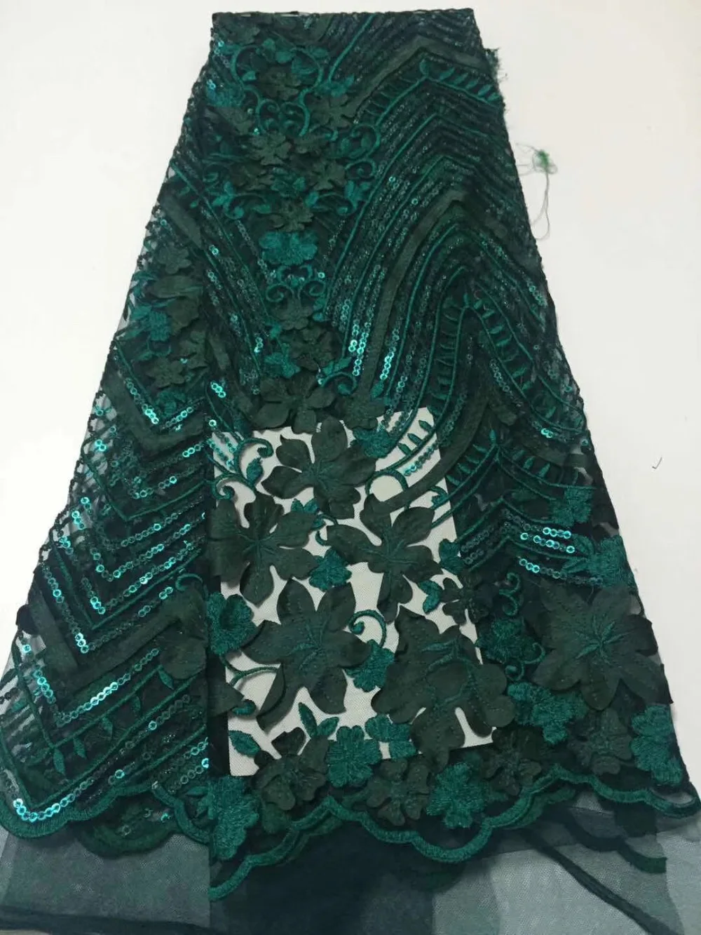 

(5yards/pc) high quality emerald green African French net lace fabric with sequins and wonderful embroidery for party