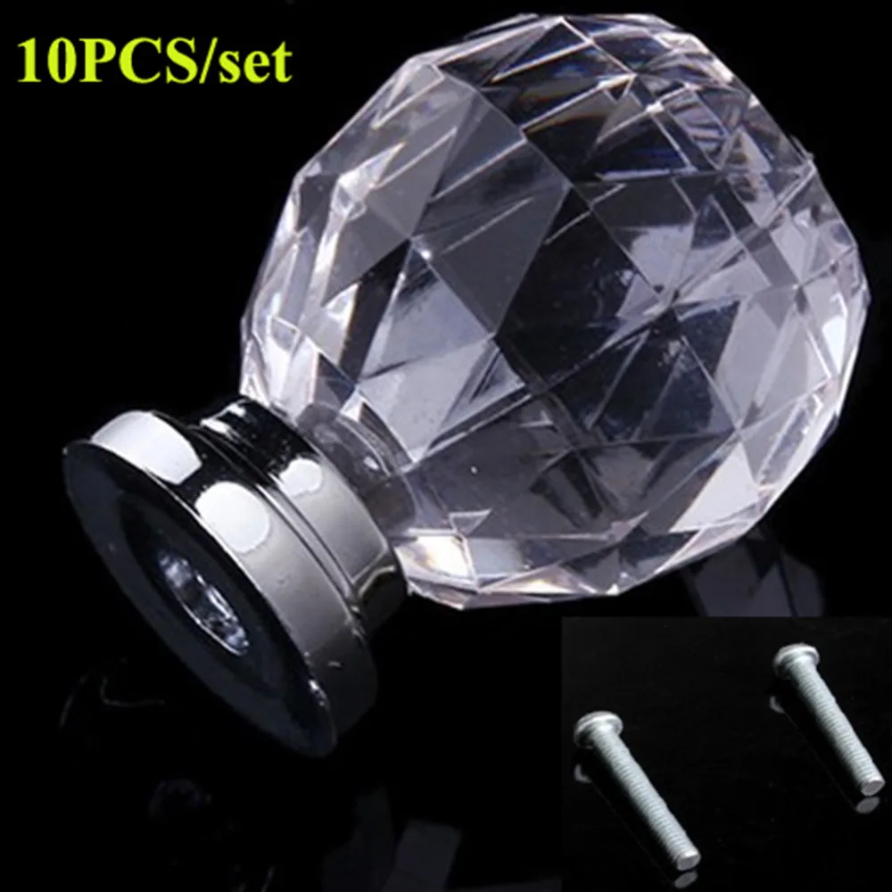 10PCS/Set Diam 30mm Round Crystal Glass Ball Design Acrylic Handle