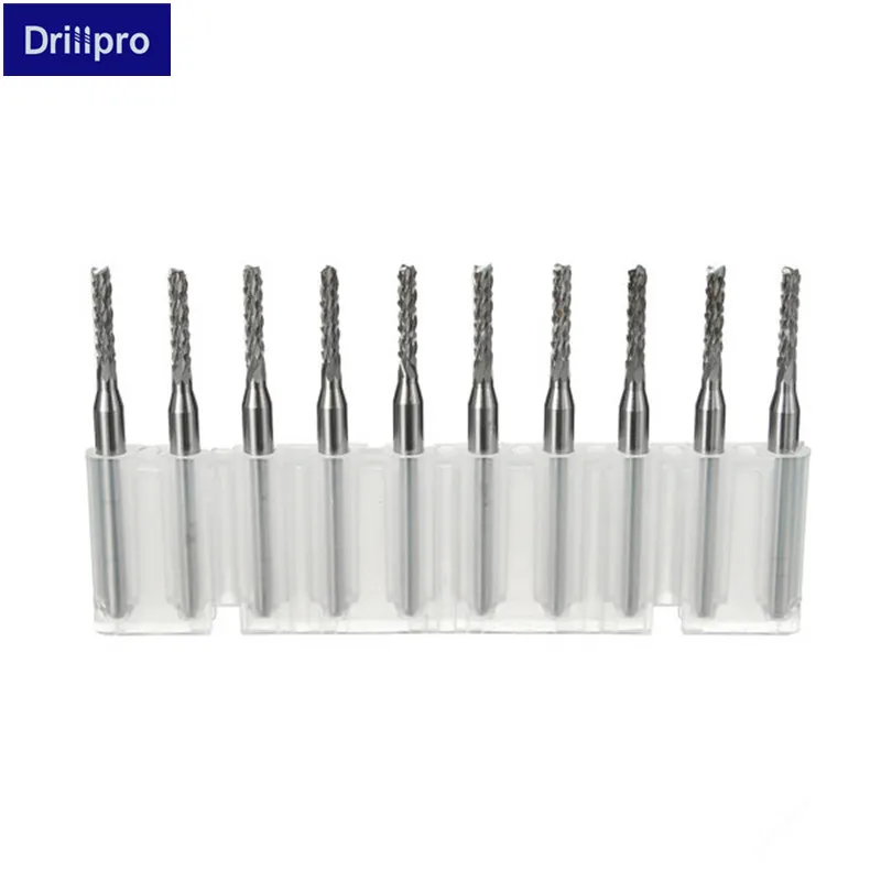 

Drillpro DB-M10 10pcs 3.175x2mm Carbide End Mill Engraving Bits for CNC PCB Machinery Rotary Burrs Drill Bit