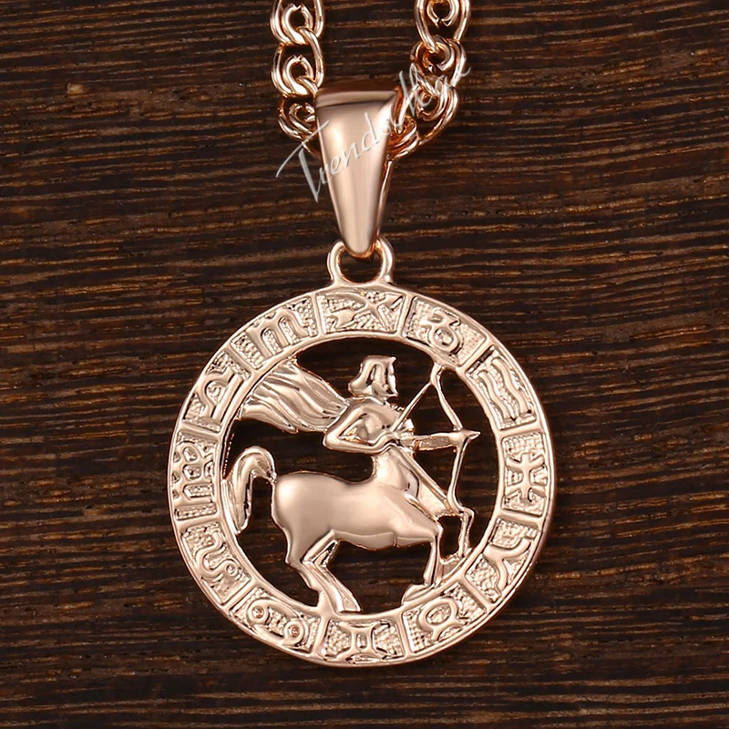 Кулон «Стрелец» ожерелье для женщин мужчин Подвески Стрелец розовое золото заполненный 12 Знак зодиака, Созвездие круглый подарок HGP181