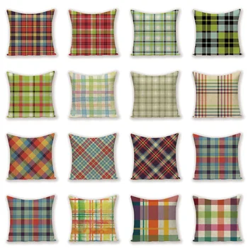 

Colorful Striped Plaid Pillow Cover Shabby Chic Pillowcase Vintage Decorative Throw Pillow Covers Geometric Linen Cushion Cover